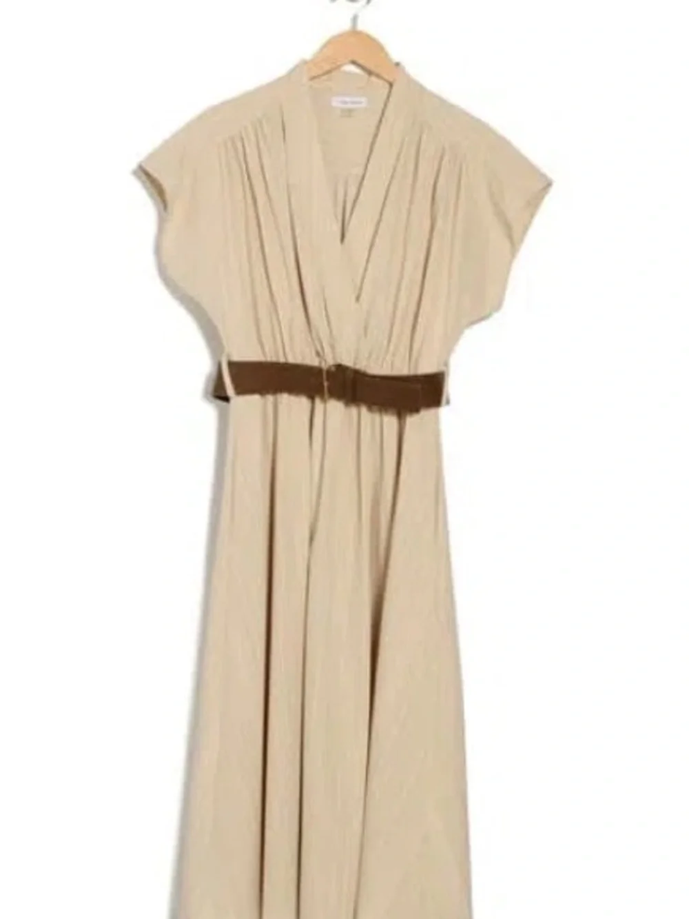 Calvin Klein Beige Midi Wrap Dress with Black Belt Worn once! - Picture 2 of 7
